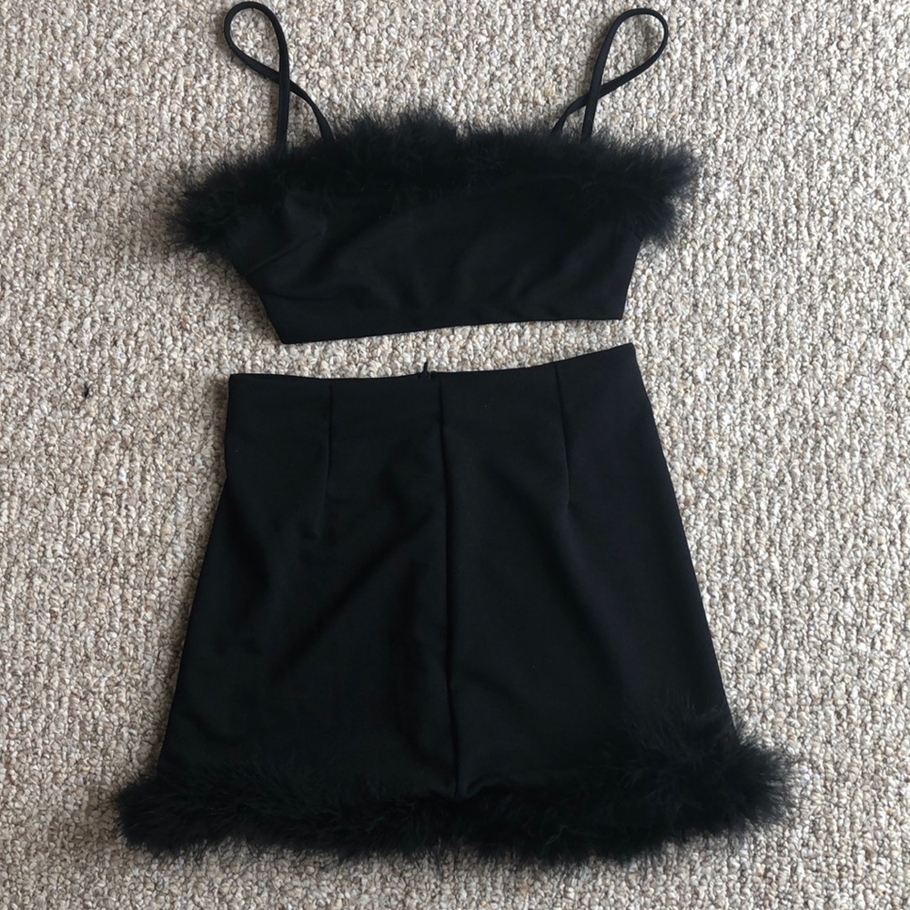 Zaful Black Two Piece Fuzzy Skirt Set Size S